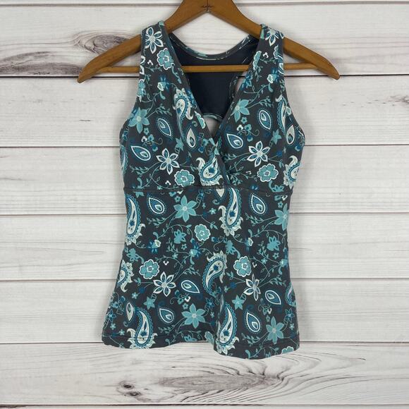 Marika Floral Print Tank Top - Gray and Teal - Picture 2 of 7